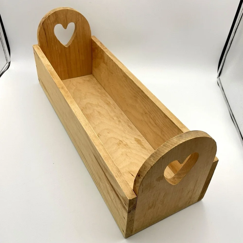 Primitive Wooden Heart Cutout Storage Tote Caddy Box Farmhouse Decor 18